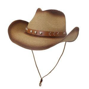 Berets Outdoor Sunscreen Beach Hat Men's And Women's Spray Paint Ethnic Style Cowboy Cap Straw Woven Wide-brimmed Leather Belt Jazz