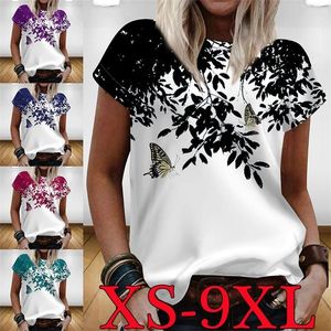 여자 패션 여름 섹시 캐주얼 인쇄 짧은 슬리브 v- 넥 티셔츠 탑 xs-9xl 220511