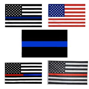 ダイレクトファクトリーアメリカUSA US Flags Blue Line 90x150cm 3 x 5フィートの薄い赤いラインブラックホワイトと青の真鍮グロメット