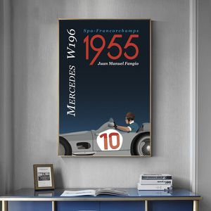 W196 1955 Cartaz de carros na tela pintando impressão nórdica Poster de parede de parede de parede para morar noom decoração home sem moldura sem moldura