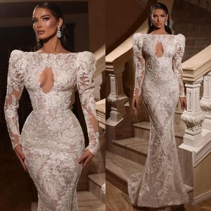 Elegant Wedding Dresses for Bride 2022 Mermaid Bridal Gowns Lace Applique Hollow Out Long Sleeved Stylish vestido de novia
