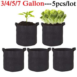 5Pcs 3/4/5/7 Gallon Grow Bags Felt Bag Gardening Fabric Pot Vegetable ing Planter Garden Flower Planting Pots 220425