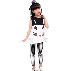 Baby Girl Summer Clothes Cartoon Tops Shirt + Zebra Stripes Pants Fashion Girls Cloth Kids Clothing For 4 6 8 10 12 Year 220509