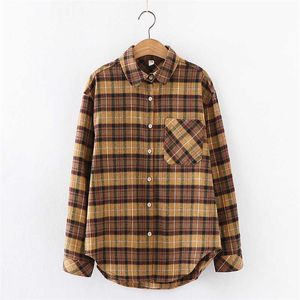 HSA Women Plaid Blouse Tops Batwing Long Sleeve Casual Pocket Shirt Female Turn Down Collar Loose Office Wear Tunic Outwear 210716