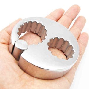 Nxy Cockrings New Heavy Stainless Steel Penis Scrotum Torture Bondage Ball Stretcher Cock Ring Cbt Sex Toys for Men Metal Testicles Ring 220505