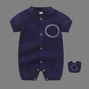 Hot summer Style Baby Boy Girl Jumpsuits Short Sleeve Infant Rompers + Bibs 2Pcs Casual Outfit Newborn kids Clothes Designer Character Classic Letters