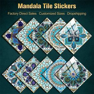 10pcsset Mandala Crystal Hard Film Piastrelle Adesivi murali Cucina Bagno Armadio Decorazione Arte Murale PVC impermeabile Adesivo 220727