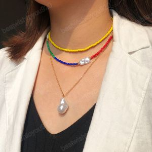 Böhmische Strand-Frauen-Halskette, handgefertigte Perlen, Steine, Perlen, mehrsträngiges Halsketten-Set