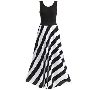 黒と白のストライプマキシドレスバックレスドレス夏のドレスフォーマルドレスイブニングセクシーな女性ストライプ長いマキシイブニングドレス
