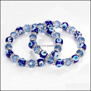 Fashion Blue Turkish Eyes Bracelet Sier Plated Devil Eye Charm Evil Crystal For Women Men Drop Delivery Bangle Bracelets Jewelry Qotjo