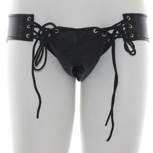 Underbyxor herrar pu läder underkläder korsband punk underkläder öppen gren trosor boxare våt utseende jockstrap stammar homme slip penis pouchund