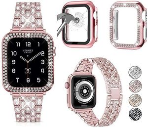 Luxuriöse Diamant-Uhrenhüllen für Apple Watch 7 Band Damen-Armband, Metall-Strass-Armband, 38 mm, 40 mm, 42 mm, 44 mm, 49 mm, iWatch-Serie 8, 7, 6, 5/4/3/2/1 Smartwatch-Gehäuse