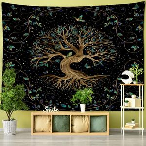 Tapestries Tree of Life Bakgrund Tyg Tapestry Vintage Room Decor Polyester Fabric Tryckt Bohemisk vägg hängande hem dekortapestries tat