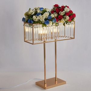 結婚式の小道具長方形のメインテーブルフラワーアレンジメント装飾装飾ガラスクリスタルペンダントフラワースタンドステージロードガイド2022グランドイベント