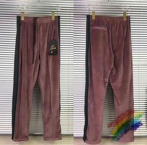 Pantalones de jogging de aguja de bordado de terciopelo Hombres Mujeres Cinta de calidad superior Agujas de rayas de mariposa Pantalones AWGE Pantalones de vino tinto T220721