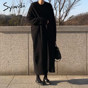 syiwidii long cardigan women elegant ladies loose ribbed knitted oversize sweaters fashion long coat autumn and winter 201203