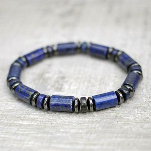 Бисерные пряди Lapis Lazuli Bracelet Jewelry Blue Bead Bead и Pyrite Hematite Lars22