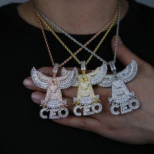 Wholesale mens stone necklaces resale online - Rose gold silver plated Letter CEO Eagle Pendant Necklace with Rope chain Iced Hip Hop Men Charm Necklaces Jewelry Paved A Cubic Zircon Stones For Party