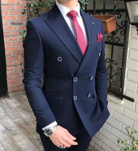 Only 1 pcs Jacket !! Navy Men's Double Breasted Blazer Regular Fit Notch Lapel Solid Prom Tuxedos Formal Man Jacket 220409