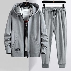 Tute da uomo Primavera Autunno Nero Grigio Tuta da uomo con cappuccio Plus Size 8XL Sportswear Felpe con cappuccio con zip Pantaloni Set da 2 pezzi Uomo Cotton Sw