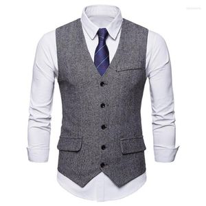 Mäns västar ärmlösa klafffickor passar Vest Simple Solid Color Men formella affärsarbetskläder Kare22