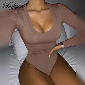 Dulzura Solid Women Long Sleeve Bodysuit Bodycon Sexy Streetwear Spring Summer Warm Body Romper Basic 220801