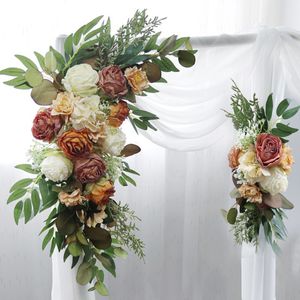 2pcs Custom Luxury Retro Rose Artificial Wedding Flowers Row Arch Decor Фаг -ход цветочная стена выложить витрин