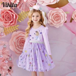 Vikita GirlsリバーシブルスパンコールマーメイドチュチュドレスパフォーマンスPROM誕生日パーティープリンセスドレス秋のvestidos 220422