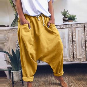 Pantaloni da donna Capris Moda Donna allentata Casual Tasche con coulisse Cavallo basso Pantaloni larghi larghi Colore solido Haren per la primavera Autunno