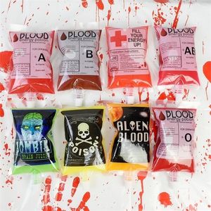 510Pcs Empty Fake Blood Bag Pouch Props Demon Zombie Beverage Drinks Bags Cosplay Halloween Party Decor Supplies 220815