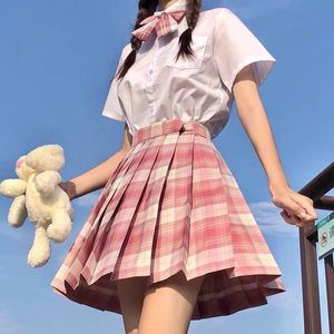 Kläder sätter skolflicka uniform veckad kjol japansk a-line rutig sexig jk uniformer harajuku college stil mini kjolkläder