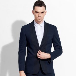 Мужские костюмы Blazers Men Blazer v Nece Deep Blue Single Button 2022 Spring Adulm Fashion Slim Fit Jacket Business Groom Stage Wear 2x