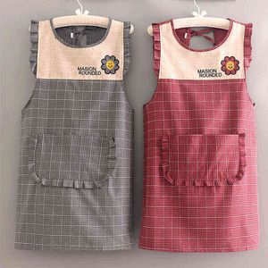 Pure Cotton Korean Home Cooking Apron Women's Waistcoat Coverall Sleeveless Kitchen Oil-proof Work Clothes Wear-resistant New Y220426