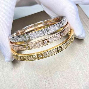 Luxo Top Fine Brand Fine Pure Sterling Silver Jewelry for Women Easy Lock Bangle Rose Gold Gold Full Diamond Love Bangle Wedding
