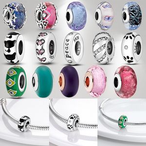 925 Charms de pulseira para Pandora Charm Conjunto de caixa original Glato colorido colorido Jóias de colar de contas europeias