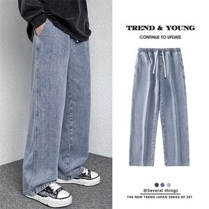 Celana Jeans Pria Pakaian Longgar Kasual Celana Panjang Kaki Lurus Mode Korea Pakaian Jalanan Pria Celana Longgar Harajuku Pop 220817