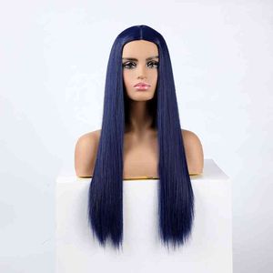 w Synthetic Dark Blue Hair Women's Fashion New Navy Long Cosplay Wig Heat Resistant for Women 220622