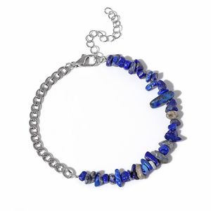 Bärade strängar oregelbundna lapis lazuli armband naturligt chip sten silver färg kedja armband läkning enkelt för män kvinnor juvelryspå