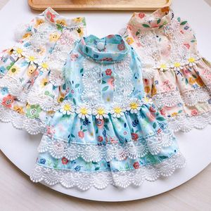 Hundkläder Summer Pet Dress For Small Dogs Luxury Puppy Clothes Princess Lace Blue Floral Sunflower kjol Chihuahua Yorks outfitsdog