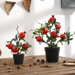 装飾的な花の花輪の人工的な果物シミュレート盆栽家の装飾鉢植えの植物のリビングルームのオフィス偽のザクロの木