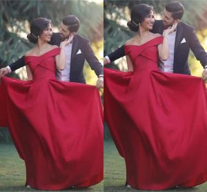 Evening Dresses Red Off The Shoulder Neck Sleeveless Satin Floor Length Mermaid Custom Made Formal Prom Gown Plus Size Vestidos 2022