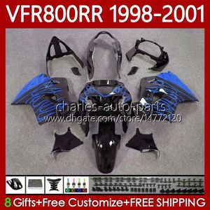 Blue flames OEM Bodys For HONDA VFR 800RR 800 CC RR Interceptor 1998-2001 128No.166 VFR-800 VFR800 RR VFR800RR 98 99 00 01 800CC VFR800R 1998 1999 2000 2001 Fairing Kit