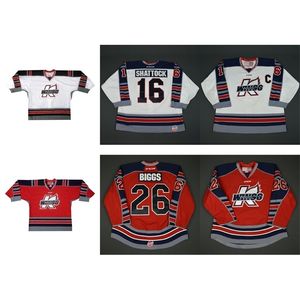 Nik1 Mens Womens Kids Customize Echl Kalamazoo Wings 16 Tyler Shattock 26 Тайлер Биггс сшитые дешевые Хоккейские изделия Джетки Редкие