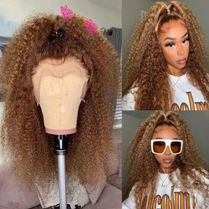 Parrucche castano ramato Afro Kinky Curly Transprent 360 13x6 HD Parrucche frontali in pizzo per capelli umani Biondo fragola Fascia per capelli piena di lacci indiani