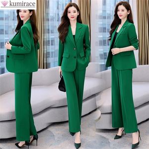 Fashion Casual Pants Suit the Korean Pop Lapel Loose Pants Blouse Professional Suit Twopiece Women Elegant Set 220812