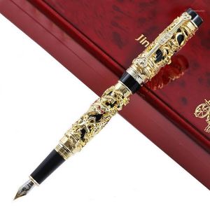 Wholesale dragon inks resale online - Luxury Jinhao Metal D Dragon Phoenix Fountain Pen vintage MM Nib Ink Pens for Writing Office business supplies Gift1307w