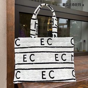 Blanket Fabric Tote Bag Open Totes Bags 5A Women Striped Handbag Big Letters Canvas Shoulder Shopping Bag Fashion Purse