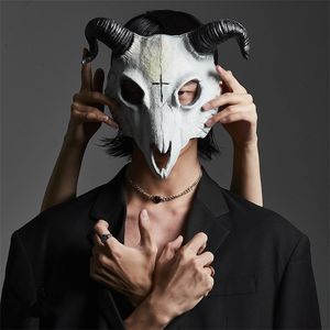 Halloween Cosplay Billy Goat Skull Mask Half Face Masquerade Carnival Party Props Rave Sheep Bone Animal 220715