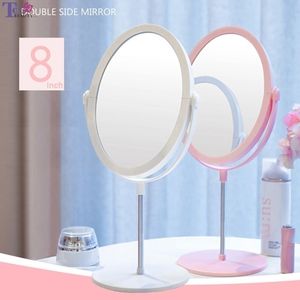 8 Zoll doppelseitiger flacher Make-up-Spiegel für den Schreibtisch, oval, klein, tragbar, rosa, Prinzessin, personalisierbar, Y200114