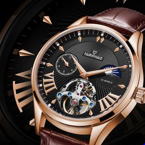 Titta på Ruimas Mechanical Tourbillon Luxury Fashion Märke Läder Män klockor Mens Automatic Watch Relogio Masculino gåva